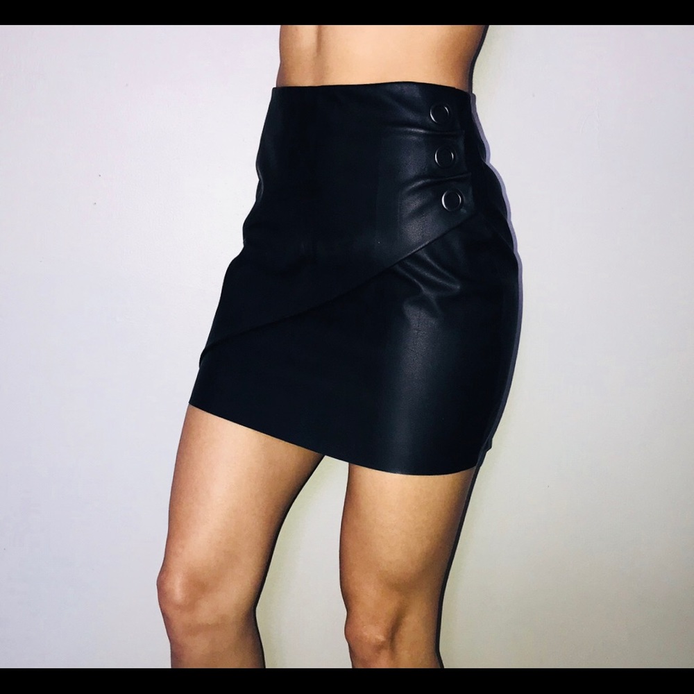 black faux leather mini skirt